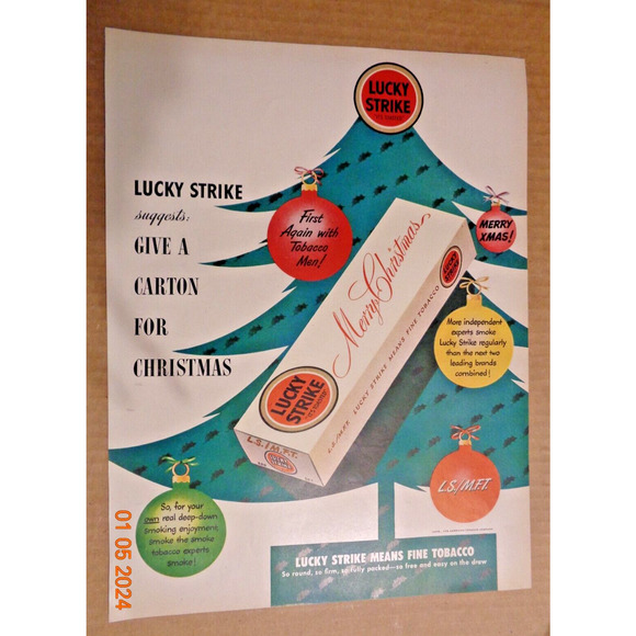 Vintage Print Ad -1948 for Lucky Strike Cigarettes Christmas Tree - Picture 1 of 1